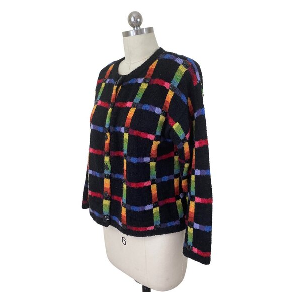 VTG Y2K Janes Closet  Cardigan Sweater Womens Medium Geometric Rainbow Boho - Picture 2 of 9